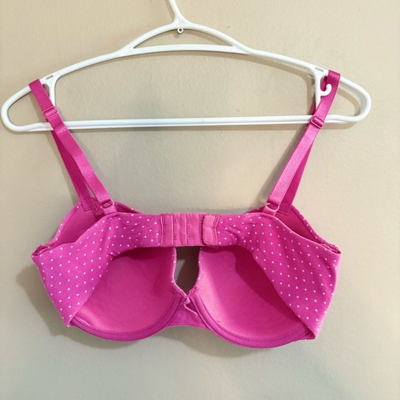 4/$10🎄Pink Cotton Underwire Bra with White Polka Dots 32DD - Picture 6 of 9